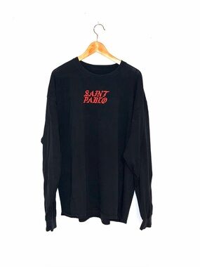 Black "Saint Pablo" Long Sleeve Tee with Red Script